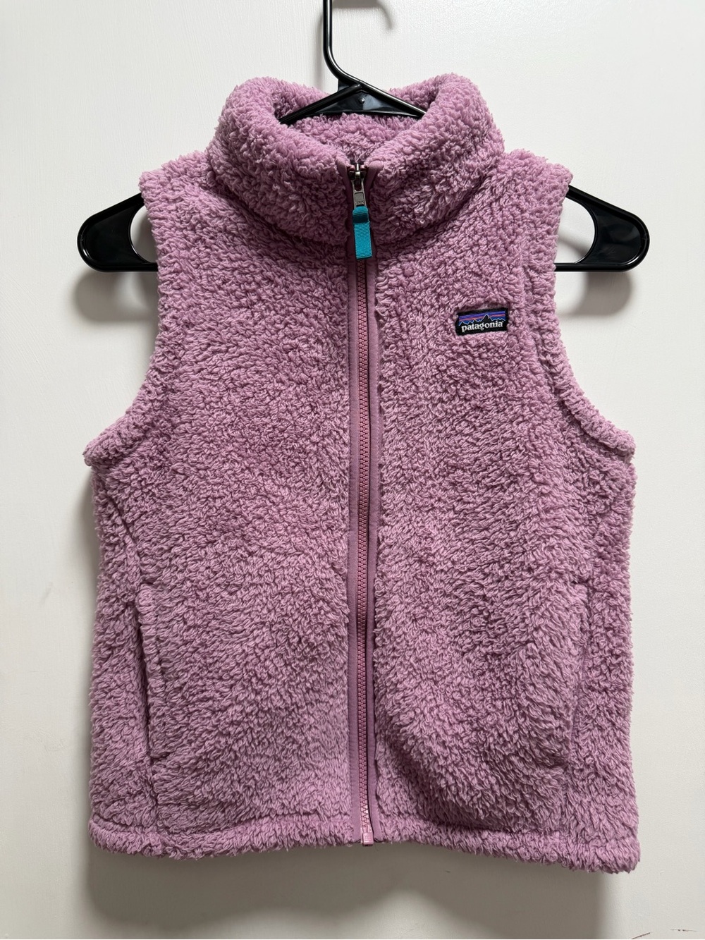 Patagonia Los Gatos Sherpa Fleece Vest Girls Large Mauve Purple Plum Full Zip